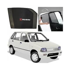 Mehran Sun Shades Car Windows Curtains 4 pieces, Mehran Logo on Pieces Foldable, Jet Black
