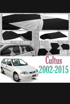 Suzuki Cultus 2002-2016 Sun-Shades With White Tie Foldable Curtains & Jet Black 4Pcs Set Premium Quality
