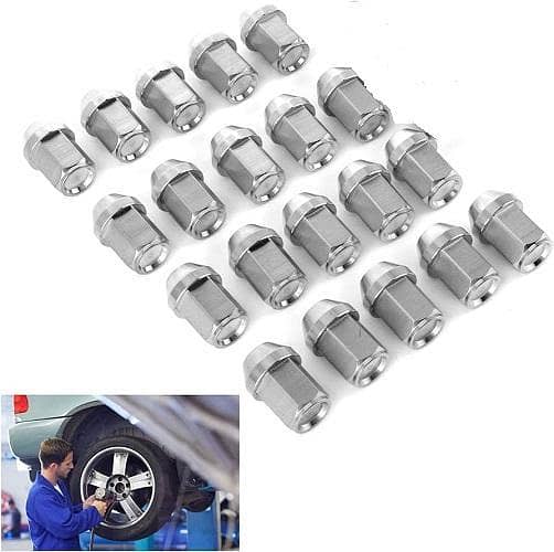 Stainless Steel Nuts 16 Pcs, Firm Installation Wheel Nut Good Corrosion Resistance (All Corolla, Civic & City Models) Spanner (PANA) Size "19"