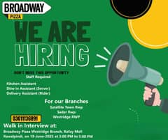 Staff Required for Satellite Town Rwp, Sadar Rwp, Westridge Rwp