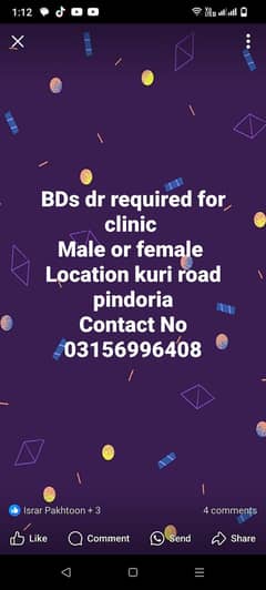 BDs Dr required for our clinic