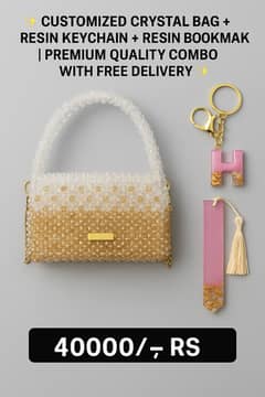 Customized Crystal Bag + Resin Keychain +Resin Bookmark with delivery