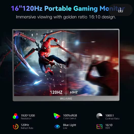 Portable Monitor 16 Inch 120Hz 1200P - WUAWE 2