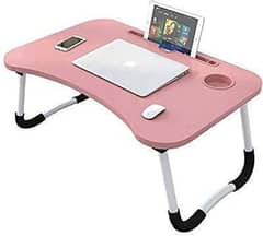 Foldable Wooden Laptop Stand with Cup& Pen holder for work/gaming pink
