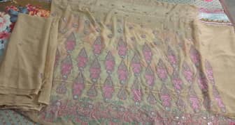 Elegant Beige Embroidered Chiffon Dress