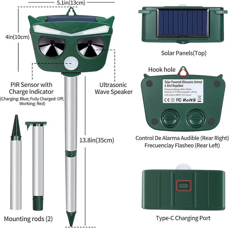 outdoor Solar birds Ultrasonic Animal Repeller Pest control waterproof — photo 4