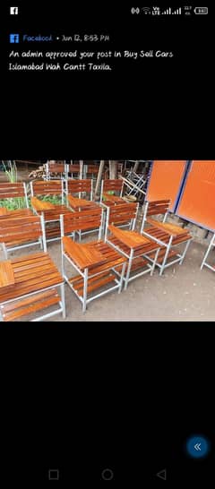 school chairs made from sheshum wood and 20 guage pipe