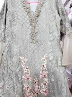 Embroidered frok,plain trouser,net dupata