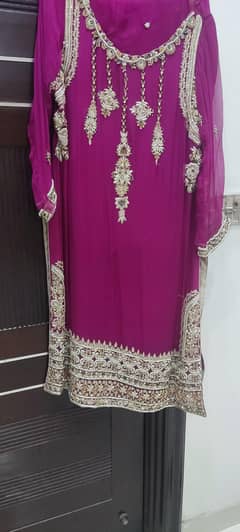 Crincal Chiffon Shocking Pink Heavy Hand work Designer Dress