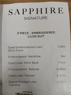 sapphire 3 pic Lilen and Printed lawn suits
