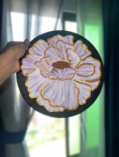 Pink flower with golden lining texture painting