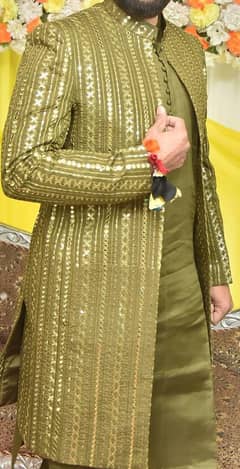 Mehndi Short Sherwani with Shoes