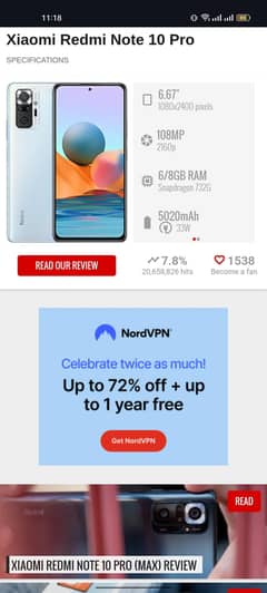 Redmi Note 10 Pro | 8GB 128GB | Condition 10/9 | PTA APPROVED |
