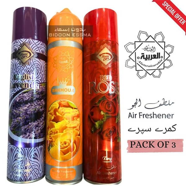 Air Freshener English Lavender | Bakhour  | Red Rose | ARABIC Pack of 3 300ml Big Bottle Room Spray Imported High Quality Value Budget Pack Deal Offer Fresh Scent Fragrance | Wash Room Bath Room Easy to use | Office Room | Car Air Freshener | Hotel Room