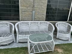 5-Seater White Cane Sofa Set
