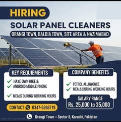 Solar Panels Cleaner Required – Karachi (Orangi, Baldia, Nazimbad)