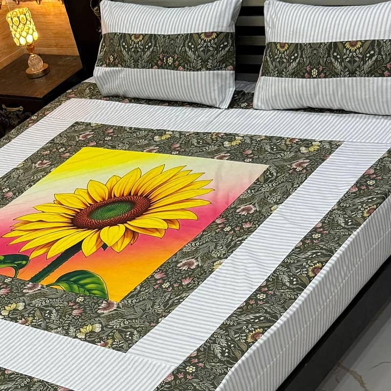 Double Bed sheet Set | Catton patchwork | 3pcs Double Bed Bedsheet Set 2