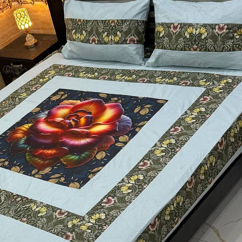 Double Bed sheet Set | Catton patchwork | 3pcs Double Bed Bedsheet Set 3