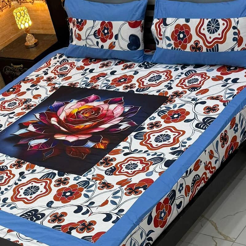 Double Bed sheet Set | Catton patchwork | 3pcs Double Bed Bedsheet Set 5
