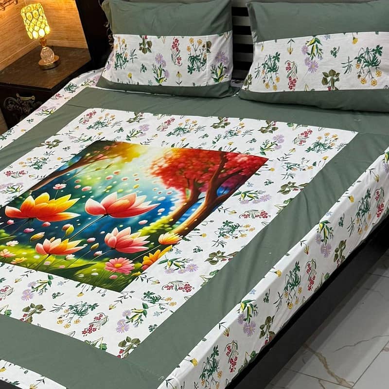 Double Bed sheet Set | Catton patchwork | 3pcs Double Bed Bedsheet Set 6