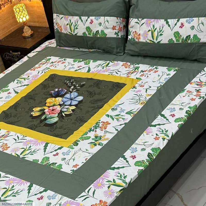 Double Bed sheet Set | Catton patchwork | 3pcs Double Bed Bedsheet Set 8