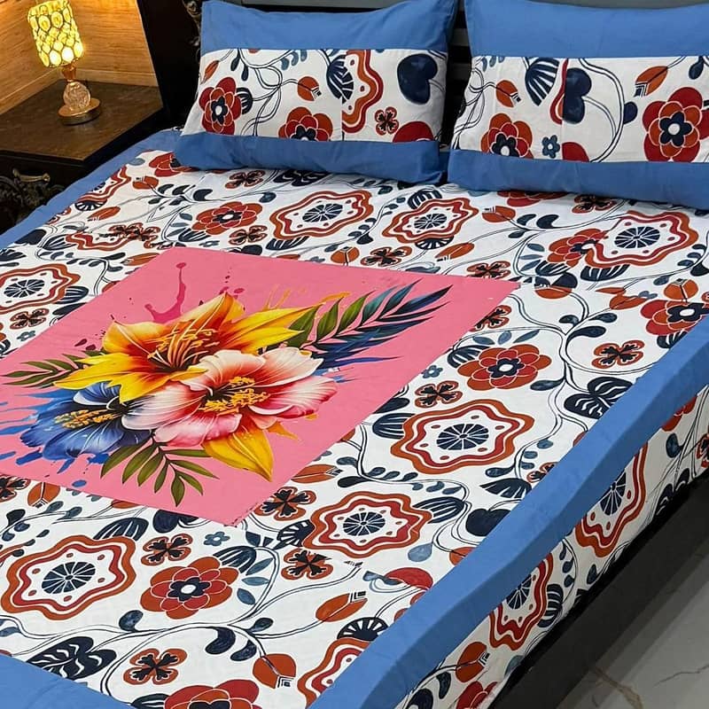 Double Bed sheet Set | Catton patchwork | 3pcs Double Bed Bedsheet Set 10