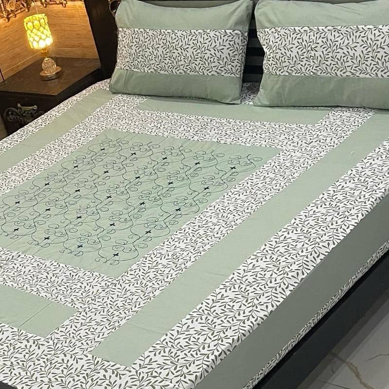 Double Bed sheet Set | Catton patchwork | 3pcs Double Bed Bedsheet Set 11