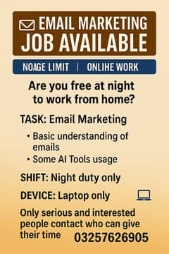 Night Shift Email Marketing Job | Laptop Required | Work from Home
