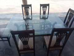 Elegant 6 Seater Solid Sheesham  Wood Dining Table Set With Premium Gl