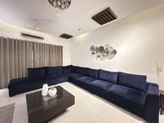 Luxurious 7-Seater L-Shaped Sofa – Royal Blue Velvet