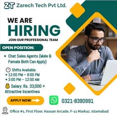  Hiring Chat Sales Agents – Zarech Tech Pvt Ltd (Islamabad)