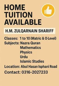 Home Tuition Available