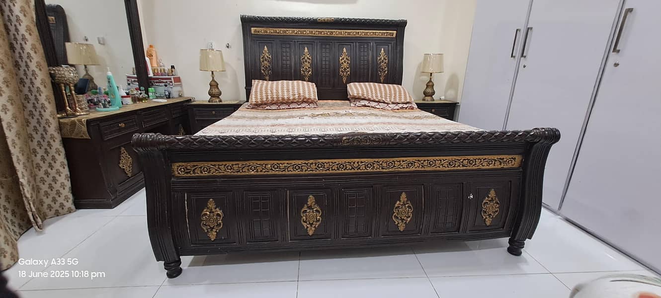 Bed with side table and dressing table without mattress 0