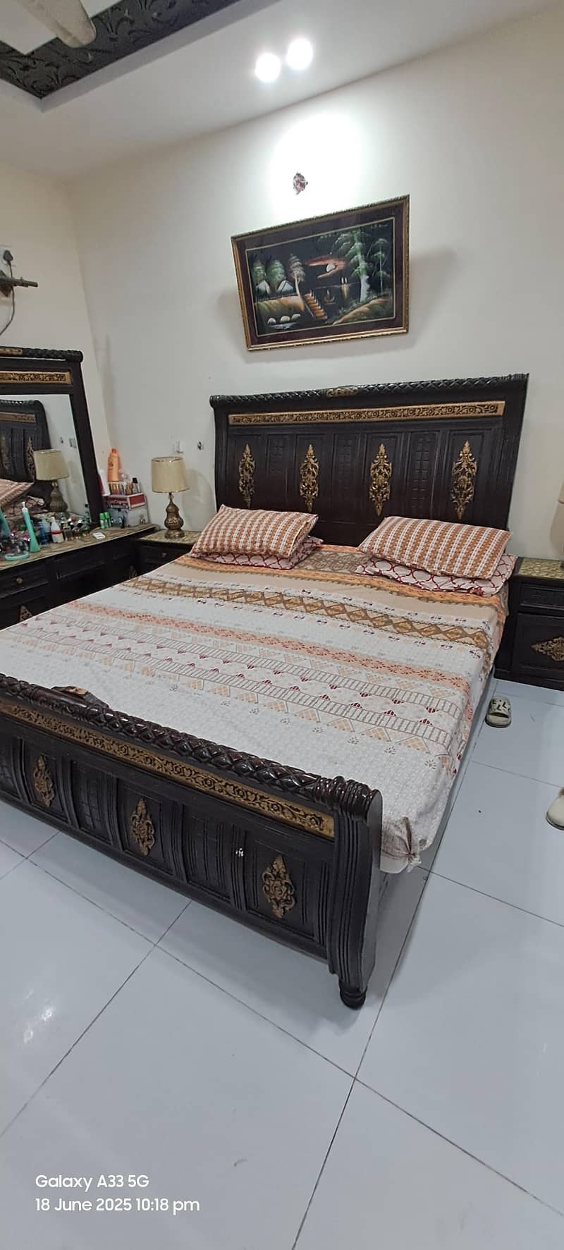 Bed with side table and dressing table without mattress 1