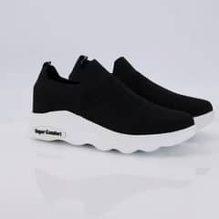 Men's Casual Jersey Knit Sneakers (Black White)