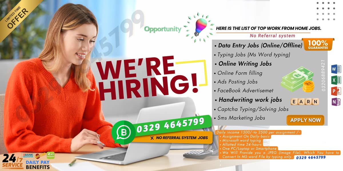 Online Jobs, Assignment Writing, Data Entry, Typing job, Part Time Job 0