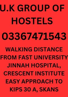 BOYS HOSTEL FOR KIPS, CRESCENT,SKANS,JINNAH,STAR,FAST STUDENTS. AC