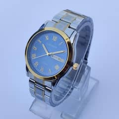 Men's Quartz Round  silver Analogue watch 1 pcs chain strap