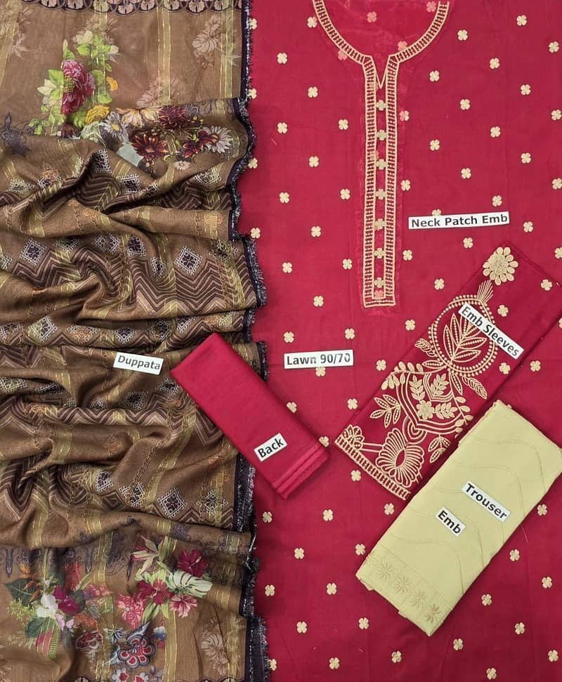 3 Pc Lawn Suit – Embroidered Front & Sleeves | Digital Dupatta 2