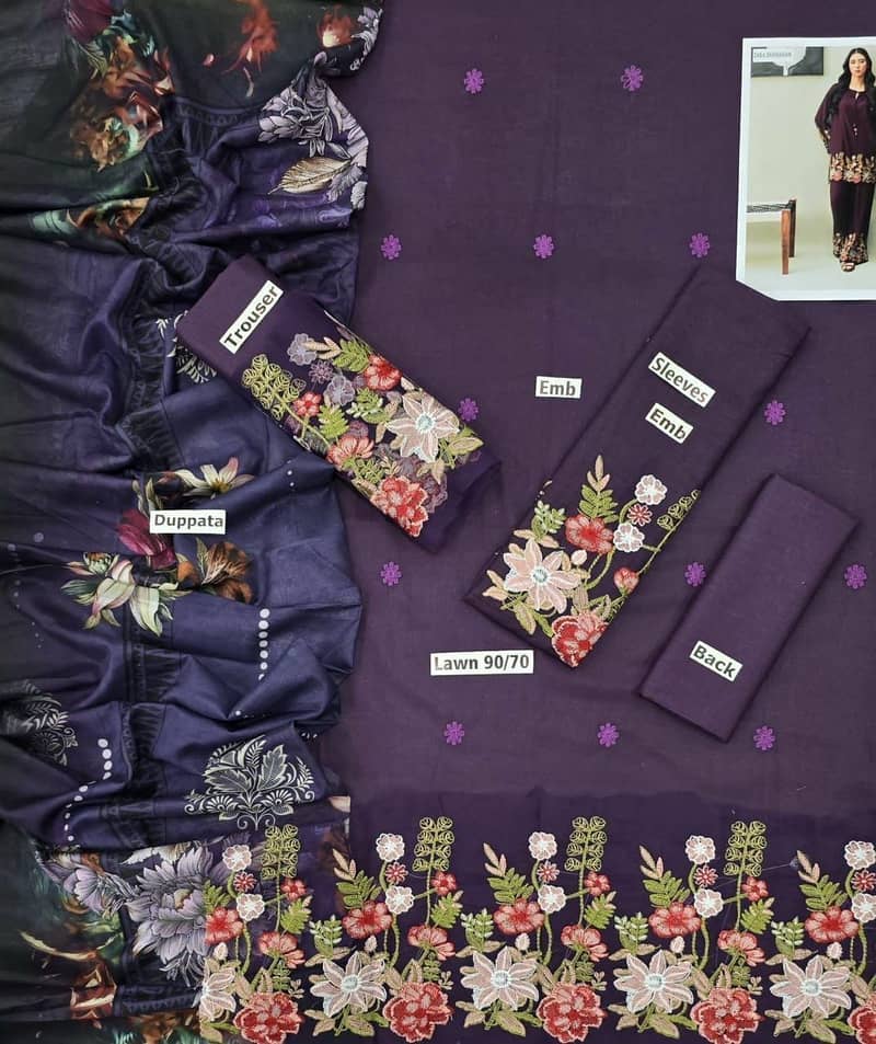 3 Pc Lawn Suit – Embroidered Front & Sleeves | Digital Dupatta 3