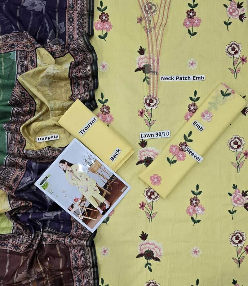 3 Pc Lawn Suit – Embroidered Front & Sleeves | Digital Dupatta 4