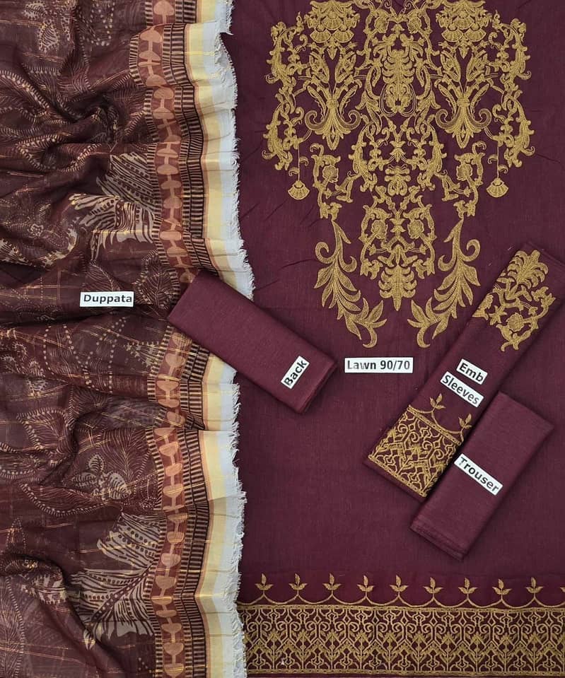 3 Pc Lawn Suit – Embroidered Front & Sleeves | Digital Dupatta 5