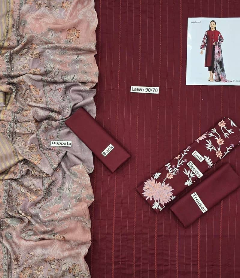 3 Pc Lawn Suit – Embroidered Front & Sleeves | Digital Dupatta 6