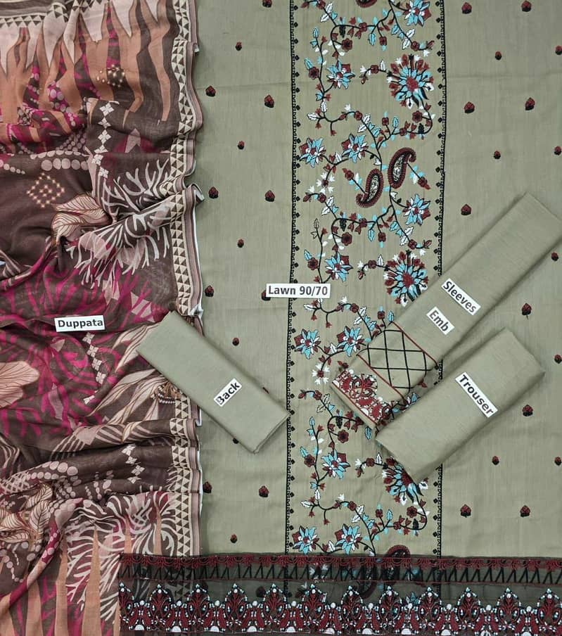 3 Pc Lawn Suit – Embroidered Front & Sleeves | Digital Dupatta 7