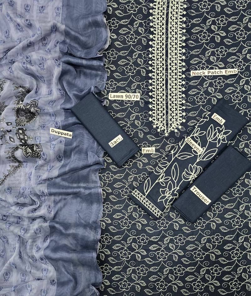 3 Pc Lawn Suit – Embroidered Front & Sleeves | Digital Dupatta 8