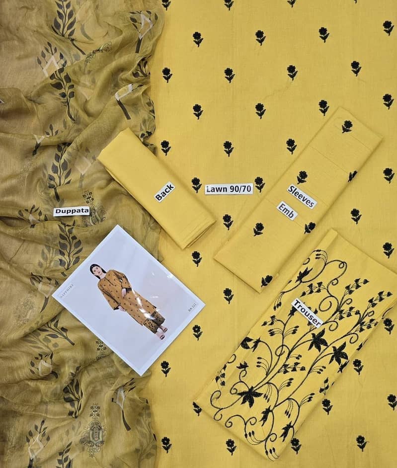 3 Pc Lawn Suit – Embroidered Front & Sleeves | Digital Dupatta 9