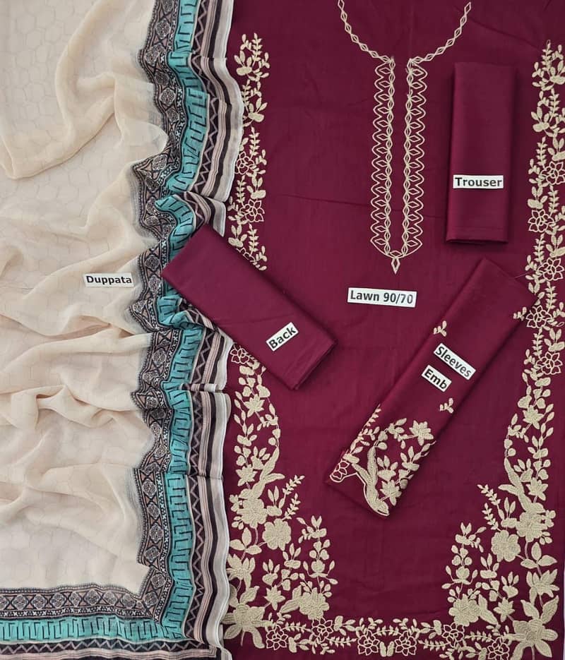 3 Pc Lawn Suit – Embroidered Front & Sleeves | Digital Dupatta 10