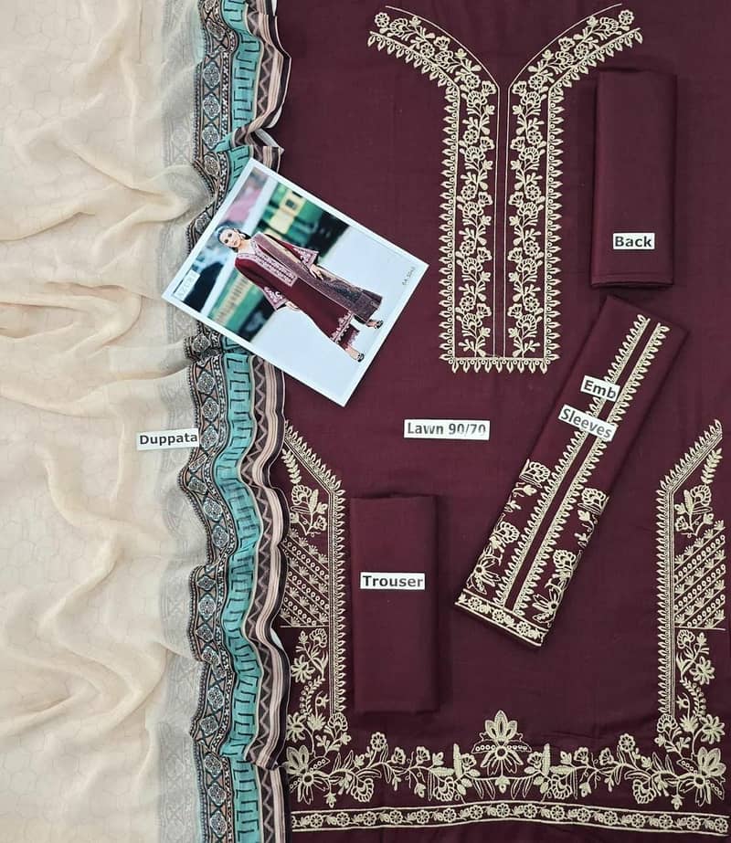 3 Pc Lawn Suit – Embroidered Front & Sleeves | Digital Dupatta 12