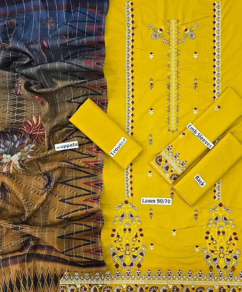 3 Pc Lawn Suit – Embroidered Front & Sleeves | Digital Dupatta 14