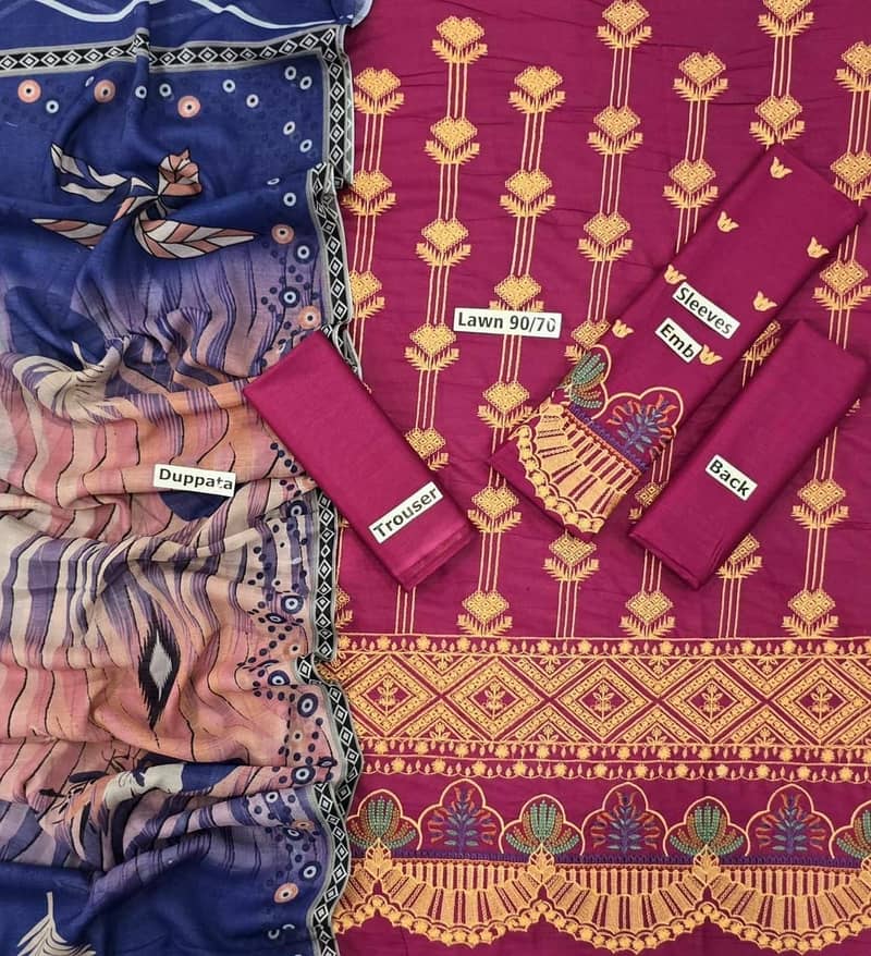 3 Pc Lawn Suit – Embroidered Front & Sleeves | Digital Dupatta 15